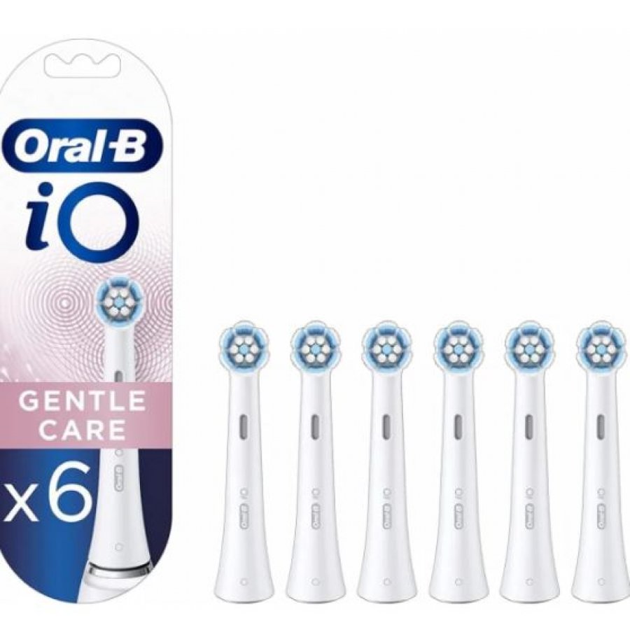 Oral-B iO Testine di Ricambio Gentle Care, 6 Pezzi per Spazzolino Elettrico, Pulizia Delicata per Gengive e Denti Sensibili