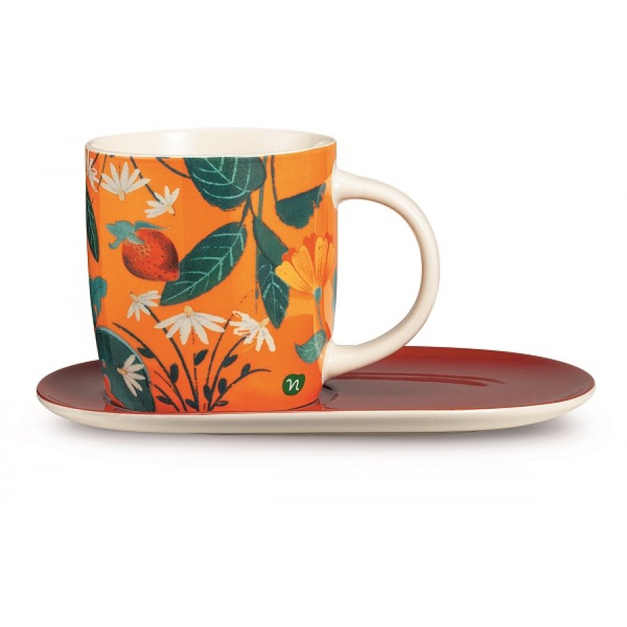 Neavita Casa Dolce Casa Cookie Mug, Tazza con Piattino in Ceramica per Pausa Tisana, Accessorio Elegante