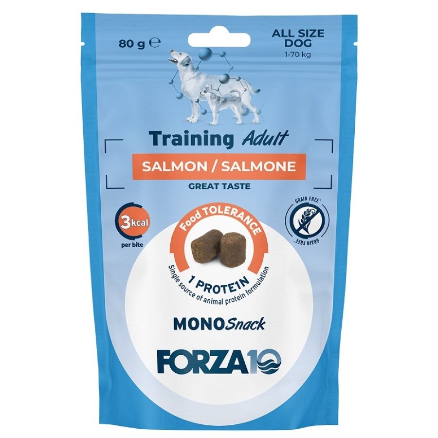 FORZA10 CANE MONO SNACK TRAINING ADULT SALMONE 80GR FORZA10 CANE MONO SNACK TRAINING ADULT SALMONE 80GR