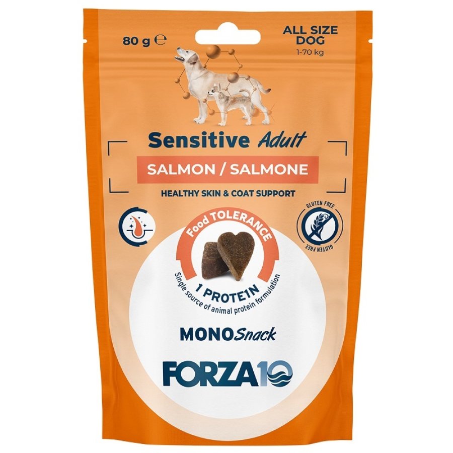 FORZA10 CANE MONO SNACK SENSITIVE ADULT SALMONE 80GR FORZA10 CANE MONO SNACK SENSITIVE ADULT SALMONE 80GR