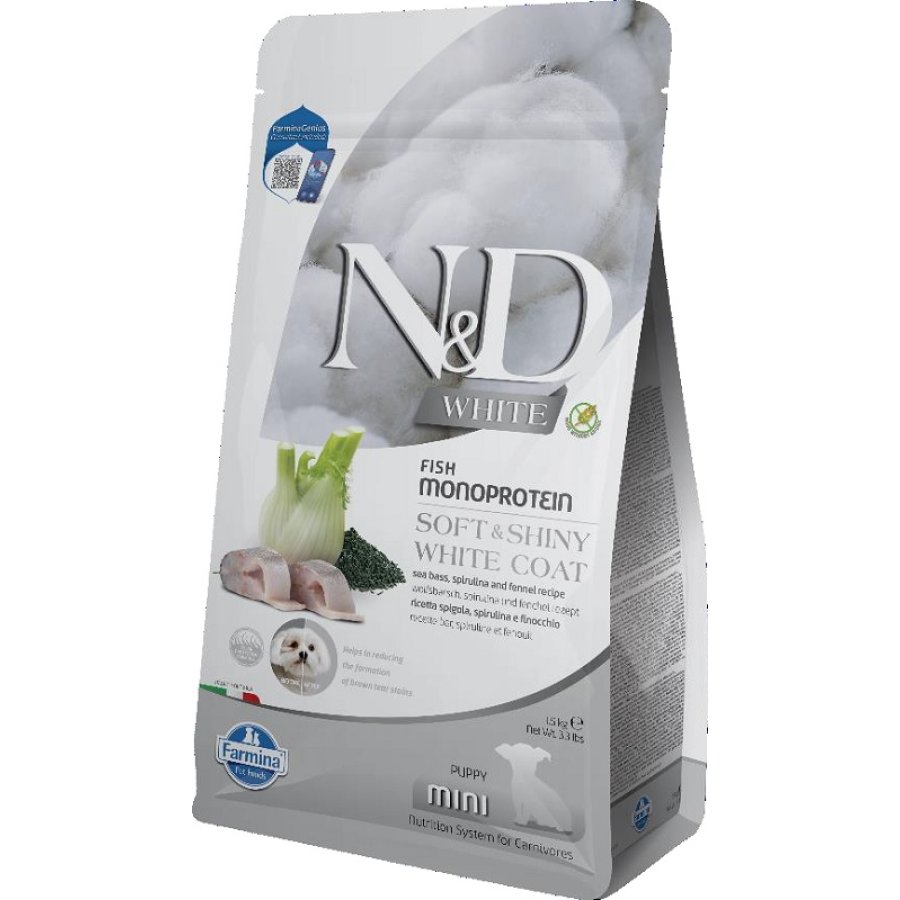 FARMINA N&D WHITE CANE SOFT SHINY COAT MINI PUPPY SPIGOLA SPIRULINA E FINOCCHIO 1,5KG