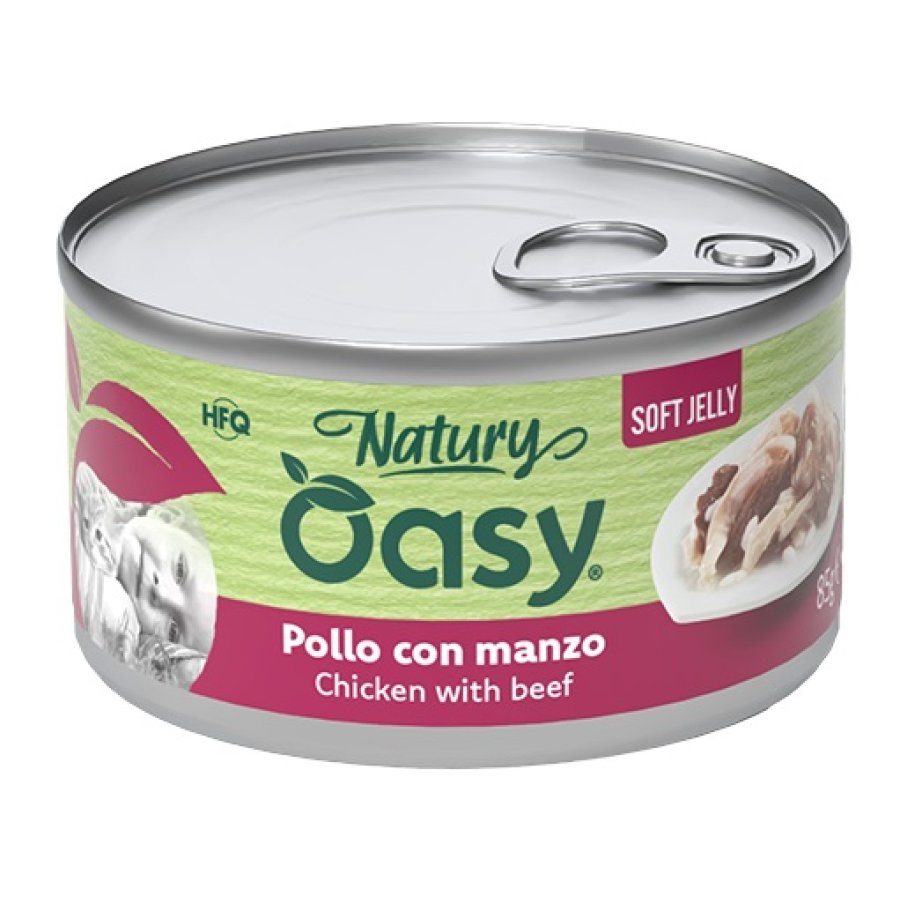 OASY GATTO NATURY SOFT JELLY POLLO CON MANZO 85GR (lattina)