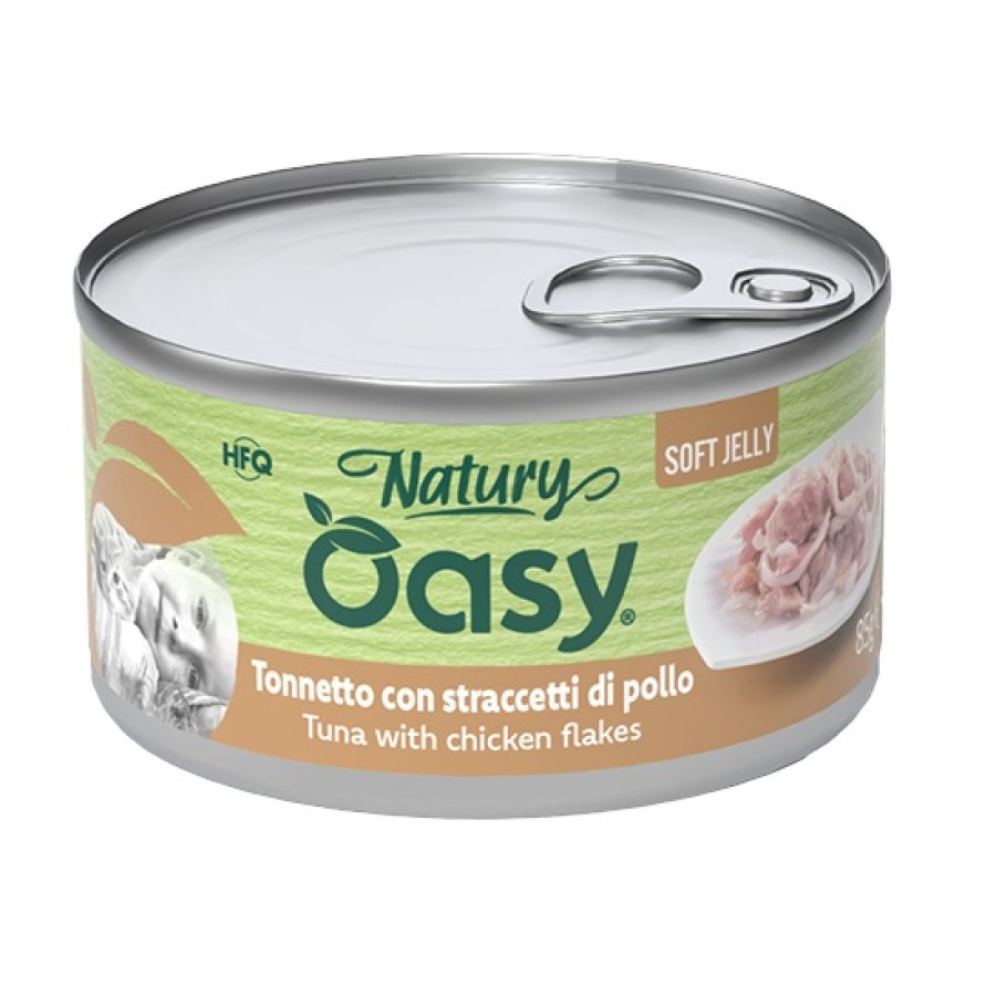 OASY GATTO NATURY SOFT JELLY TONNETTO CON STRACCETTI DI POLLO 85GR (lattina)