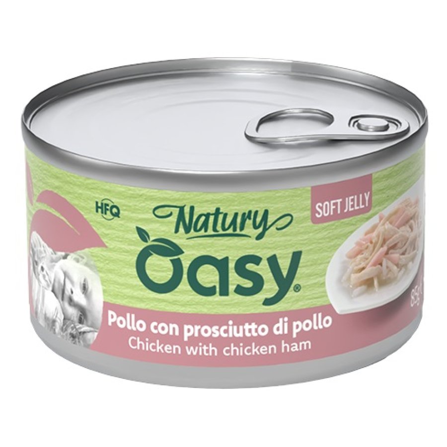 OASY GATTO NATURY SOFT JELLY POLLO CON PROSCIUTTO DI POLLO 150GR (lattina)