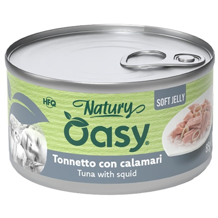 OASY GATTO NATURY SOFT JELLY TONNETTO CON CALAMARI 150GR (lattina)
