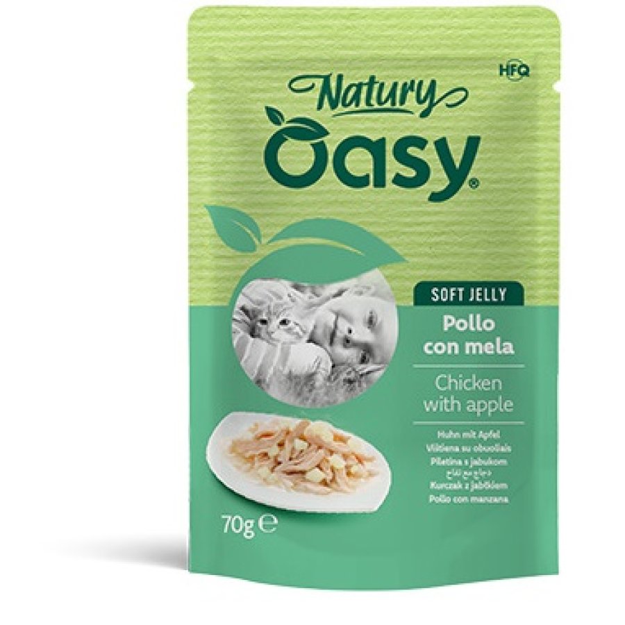OASY GATTO NATURY SOFT JELLY POLLO MELA 70GR (bustina) OASY GATTO NATURY SOFT JELLY POLLO MELA 70GR (bustina)