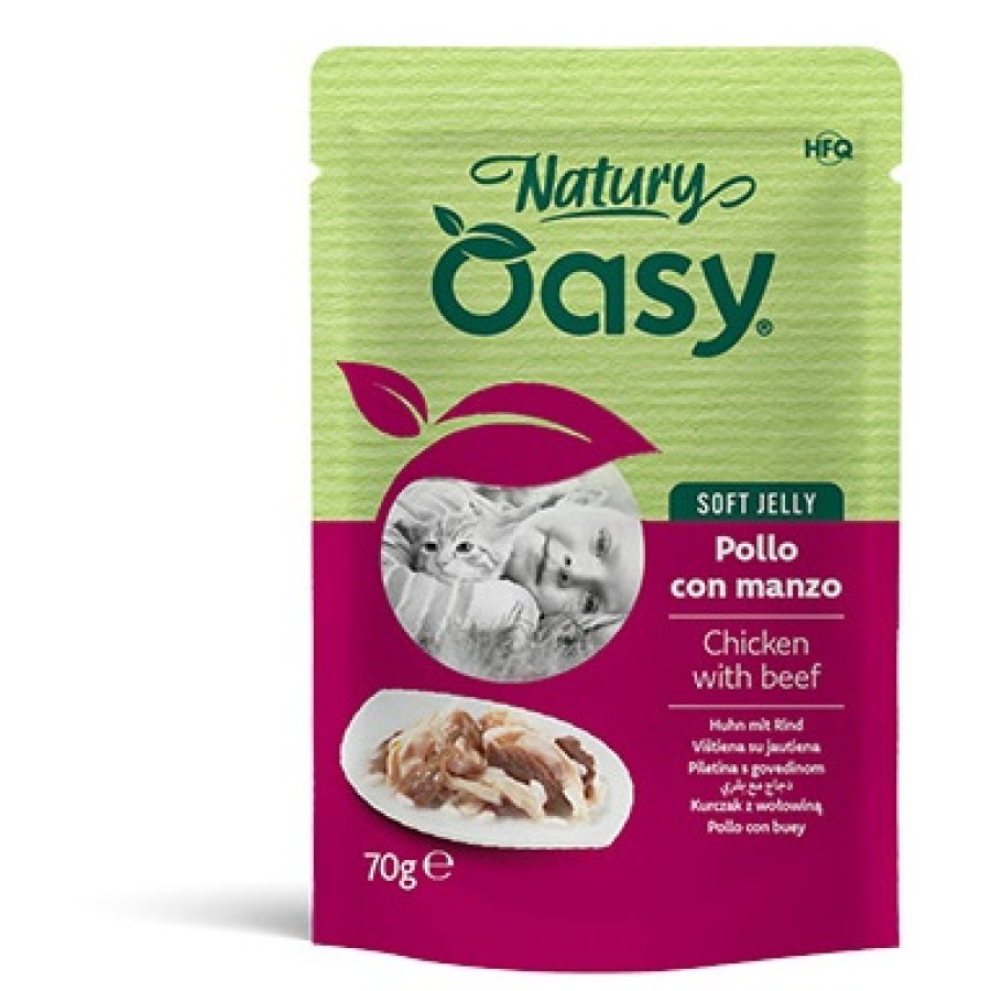 OASY GATTO NATURY SOFT JELLY POLLO CON MANZO 70GR (bustina) OASY GATTO NATURY SOFT JELLY POLLO CON MANZO 70GR (bustina)
