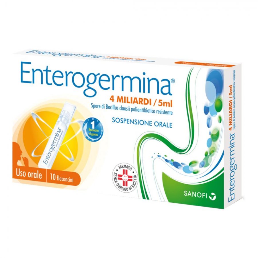 Enterogermina 4 Miliardi/5 ml Sospensione Orale 10 Flaconcini - Integratore Probiotico per il Benessere Intestinale