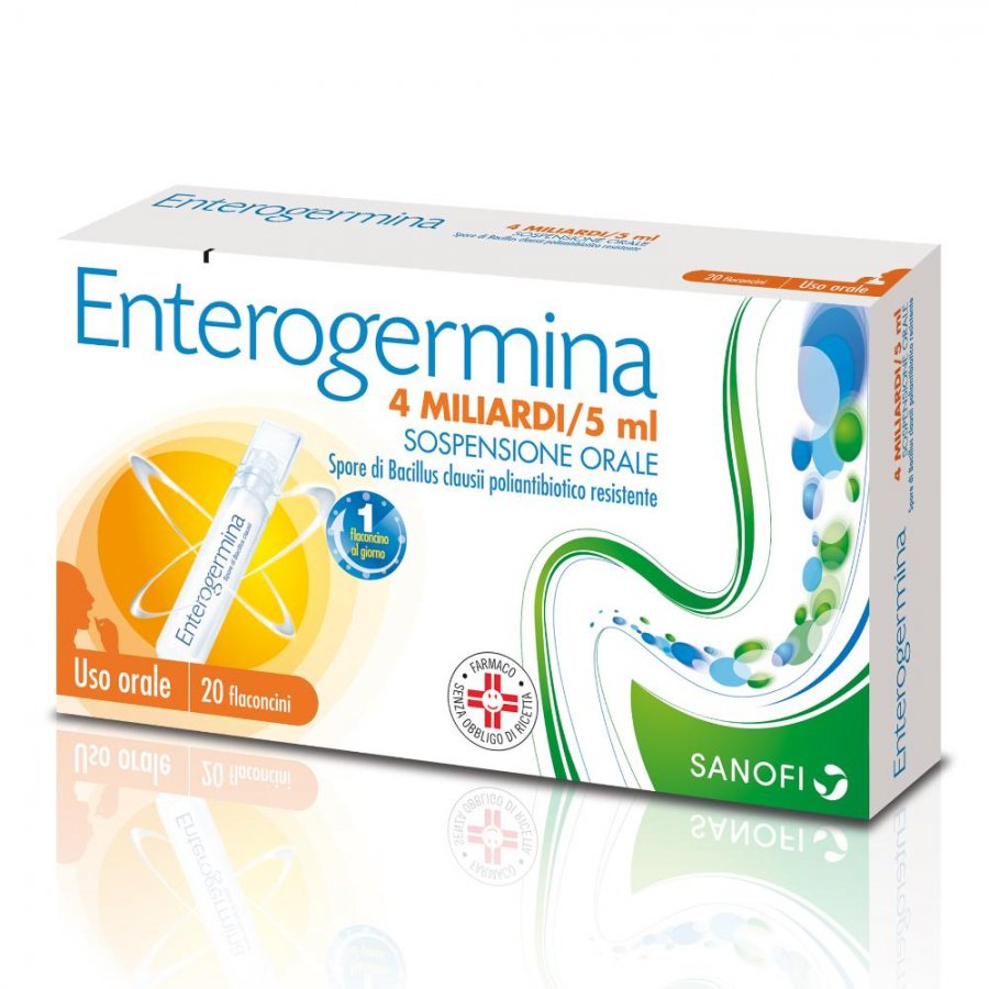 Enterogermina 4 Miliardi/5 ml Sospensione Orale 20 Flaconcini - Integratore Probiotico per la Salute Intestinale