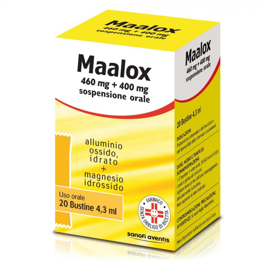 Maalox 460 Mg + 400 Mg Sospensione Orale 20 Bustine - Benessere Gastrico a Portata di Mano
