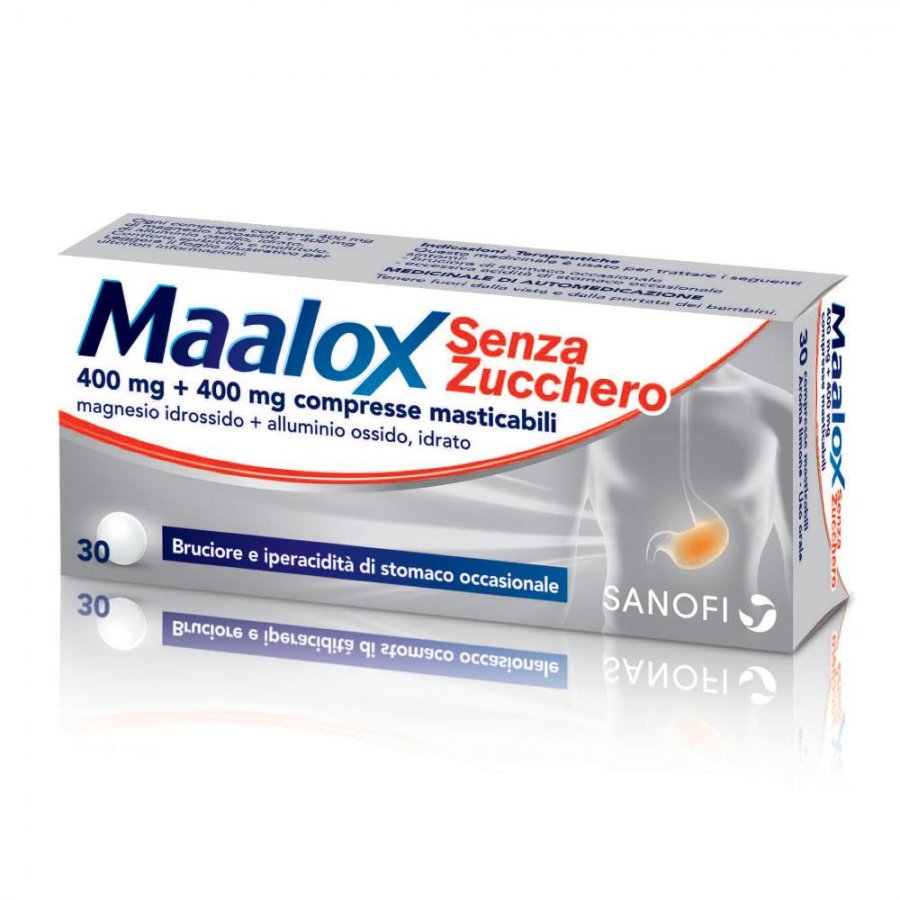 Maalox 30 Compresse Masticabili Senza Zucchero - 400+400mg, Antiacido per il Benessere dello Stomaco