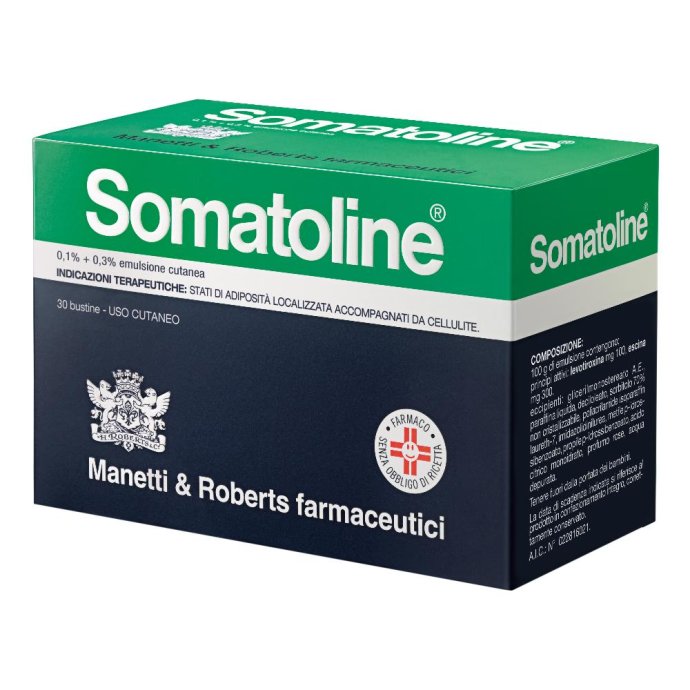Somatoline, Crema Anticellulite 0,1% + 0,3% Emulsione Cutanea, 30 Bustine Somatoline, Crema Anticellulite 0,1% + 0,3% Emulsione Cutanea, 30 Bustine