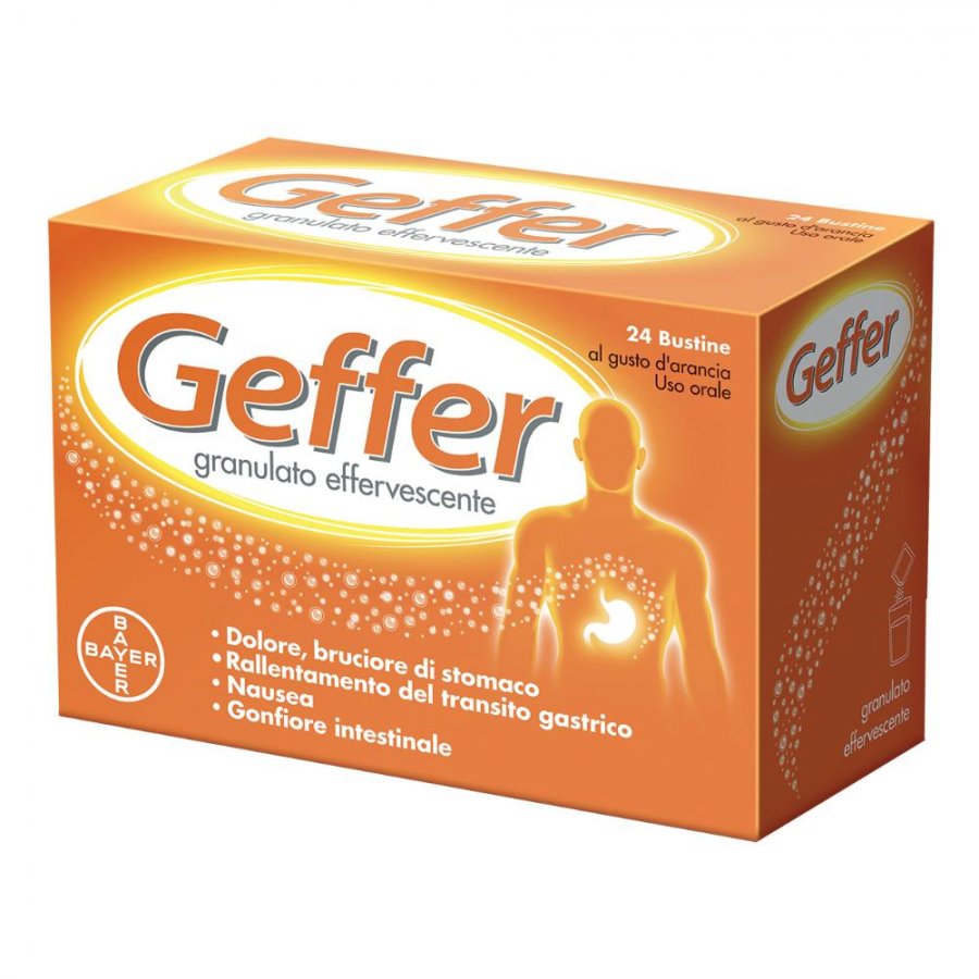 Geffer - Granulato Effervescente - Trattamento contro acidità gonfiore e nausea - 24 Bustine 5g