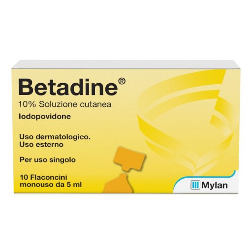 Betadine 10% Soluzione Cutanea - 10 Flaconcini Monouso da 5ml - Disinfettante per la Pelle