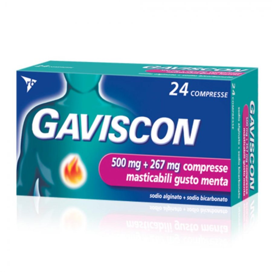 Gaviscon - 500+267mg 24 Compresse Gusto Menta, Integratore per il Benessere dello Stomaco