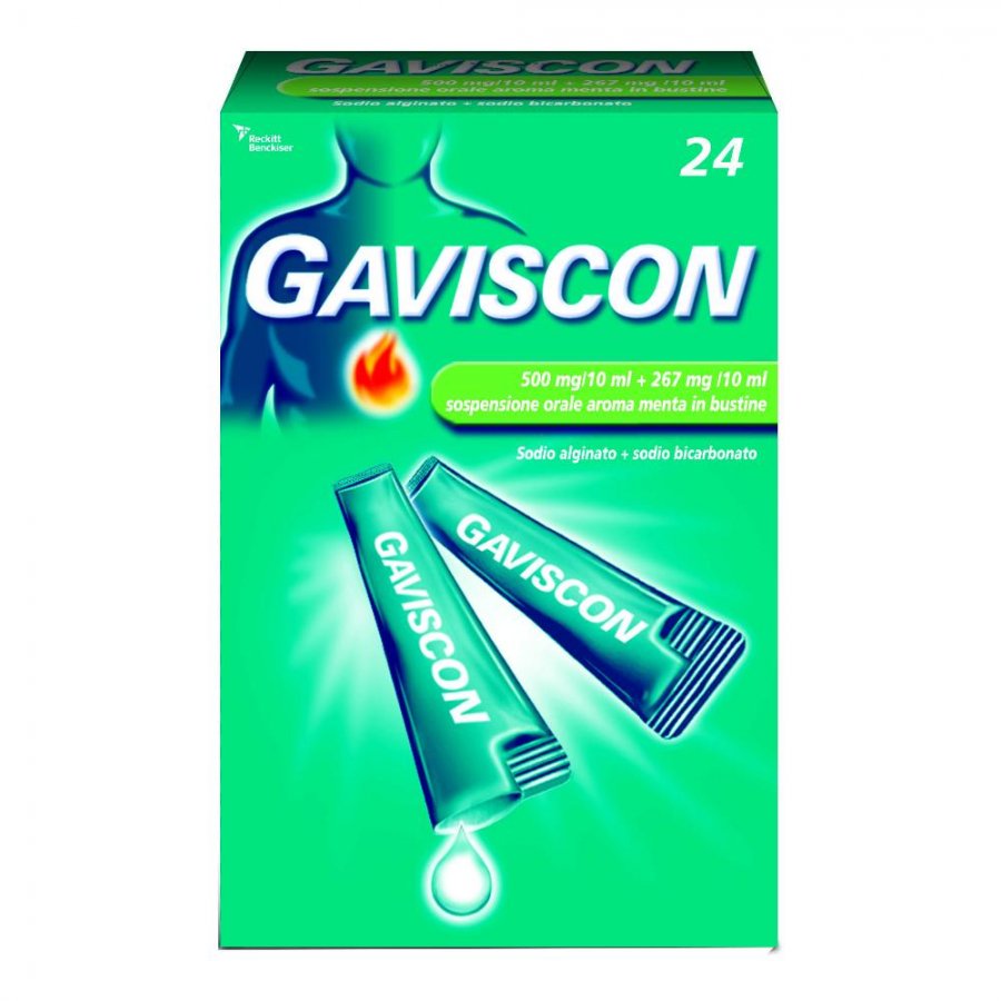 Gaviscon 24 Buste da 500g + 267 mg 10 ml - Integratore Alimentare per il Benessere Gastrico
