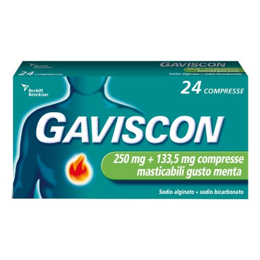 Gaviscon 24 Compresse Gusto Menta 250+133,5mg - Antiuclera Peptica e Malattia da Reflusso Gastroesofageo (GORD)