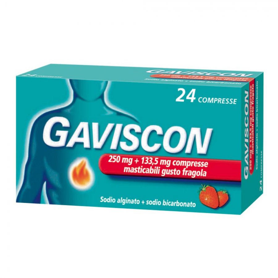 Gaviscon - 250+133,5mg 24 Compresse Gusto Fragola, Integratore per il Benessere dello Stomaco