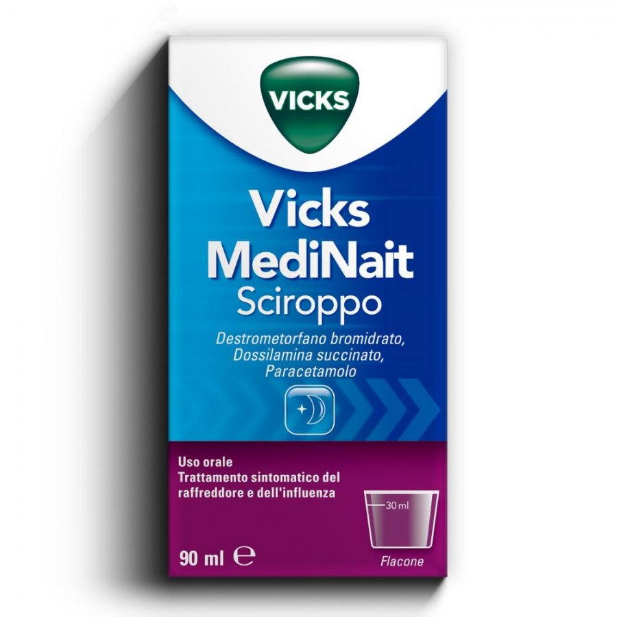 Vicks Medinait - Sciroppo 90ml, Rimedio per il Raffreddore e l'Influenza