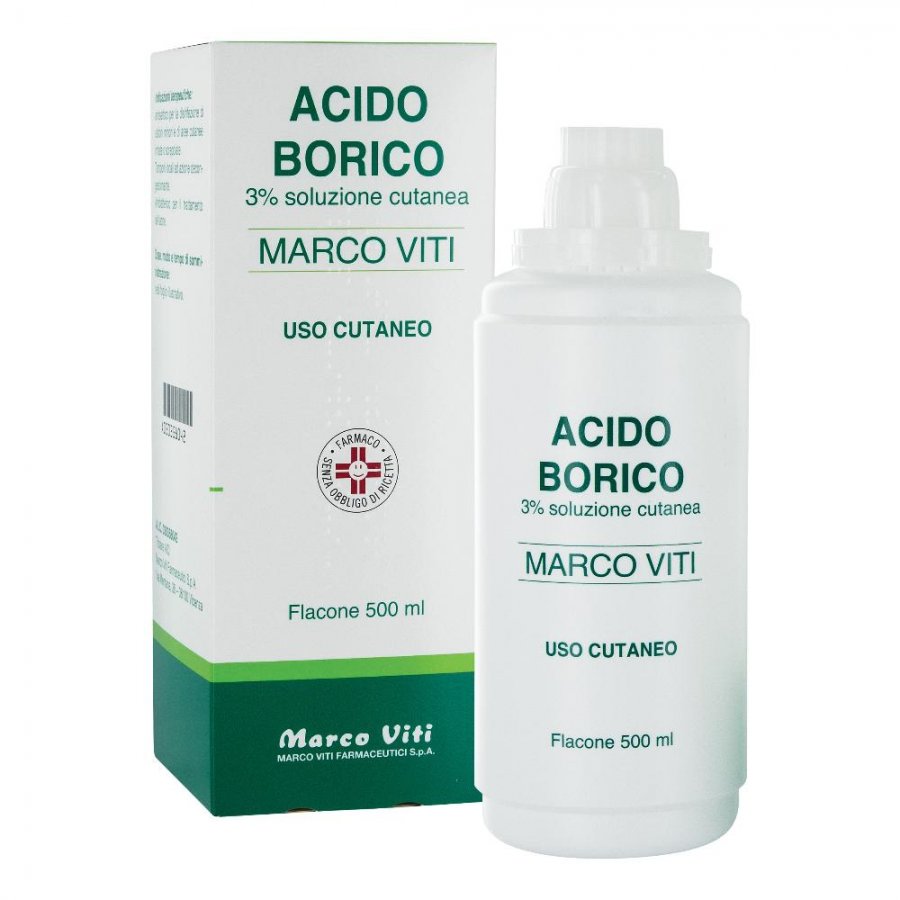 Acido Borico Marco Viti 3% 500ml - Soluzione Antisettica per Ustioni e Trattamento dell'Acne