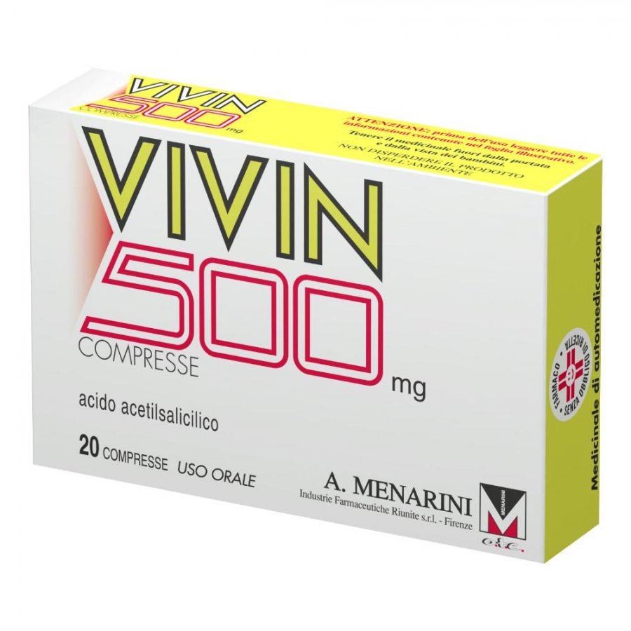 Vivin 500mg 20 Compresse - Analgesico e Antipiretico per Mal di Testa, Dolori Mestruali e Febbre