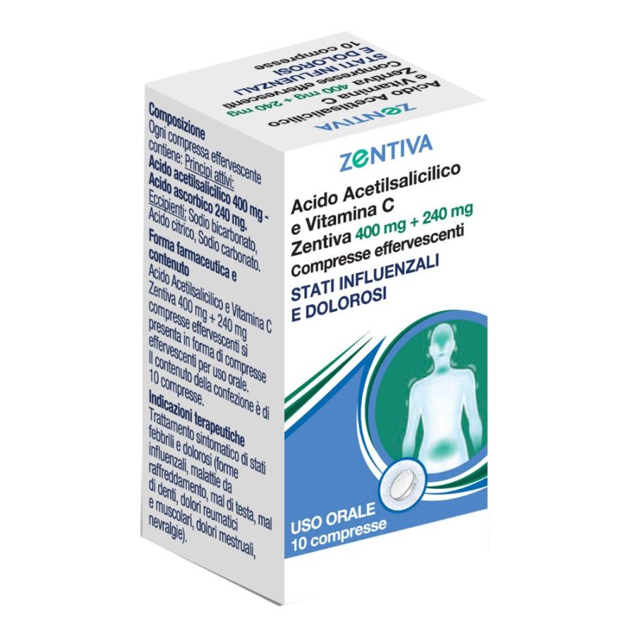 Acido Acetilsalicilico con Vitamina C Zen 400mg + 240mg - 10 Compresse Effervescenti per il Trattamento Sintomatico di Febbre e Dolore Acido Acetilsalicilico con Vitamina C Zen 400mg + 240mg - 10 Compresse Effervescenti per il Trattamento Sintomatico di Febbre e Dolore