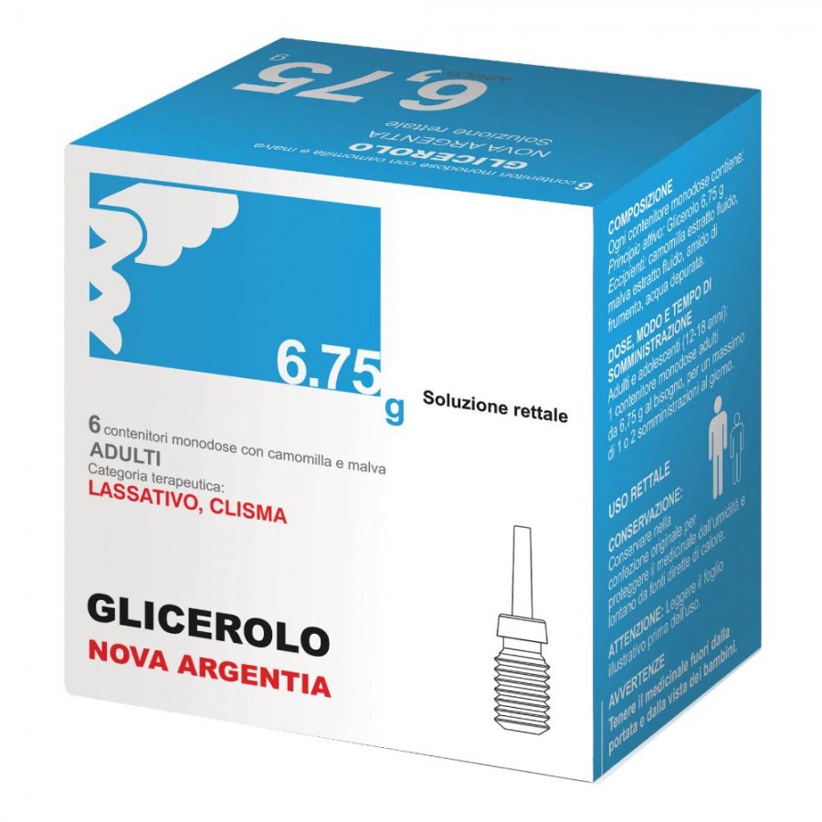 Glicerolo Adulti Soluzione Rettale - 6 Contenitori Monodose da 6,75g - Lassativo Delicato per Adulti