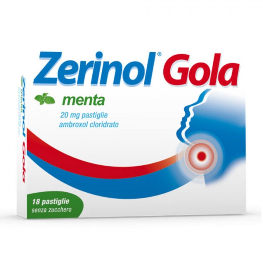 Zerinol Gola Menta 18 Pastiglie Senza Zucchero 20mg - Sollievo per Raffreddore e Mal di Gola
