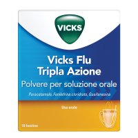 Vicks Flu, Tripla Azione Polvere con Paracetamolo per l'Influenza, 10 Bustine