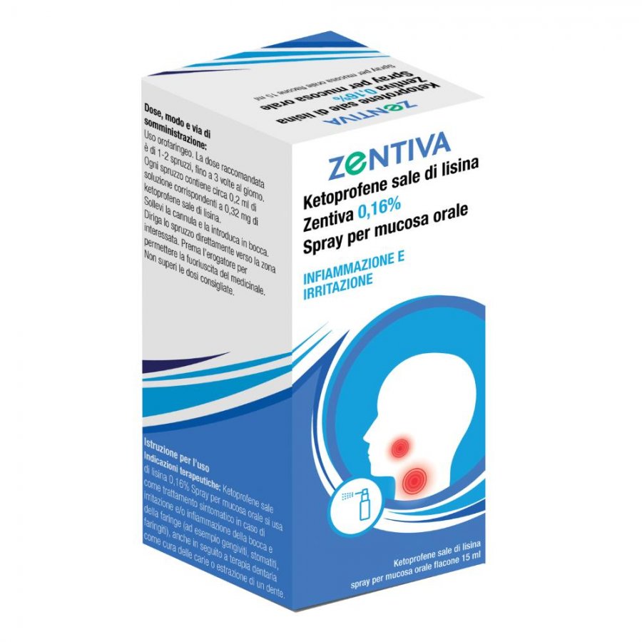 Ketoprofene Sale Di Lisina Zentiva Spray Mucosa Orale 15 ml 0,16% - Trattamento per Infiammazione e Irritazione