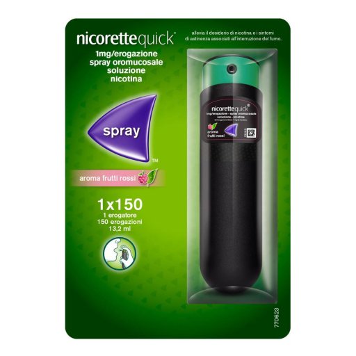 NicoretteQuick - Spray 1 Flaconcino 150 Dosi Soluzione Oromucosale 1mg/Erogazione Frutti Rossi