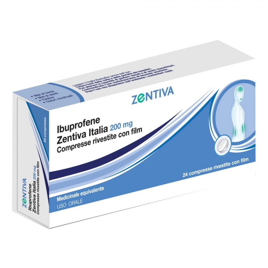 Zentiva Ibuprofene 200mg 24 Compresse Rivestite - Sollievo dal Mal di Testa, Mal di Denti e Febbre