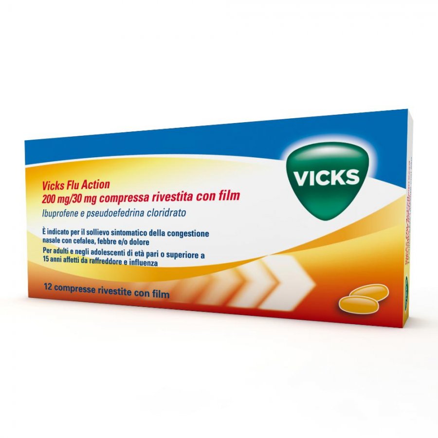 Vicks Flu Action - Sollievo Sintomatico Congestione Nasale 12 Compresse