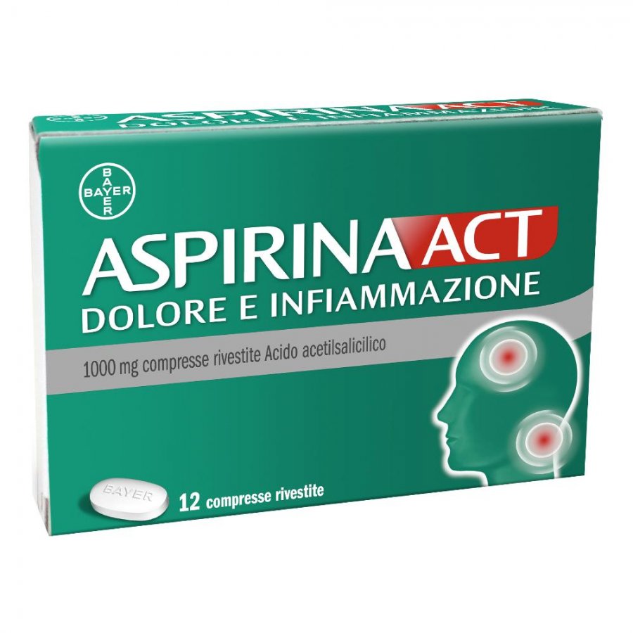 Aspirina Act Dolore E Infiammazione 12 Compresse da 1000mg - Contro il mal di testa e dolore cervicale