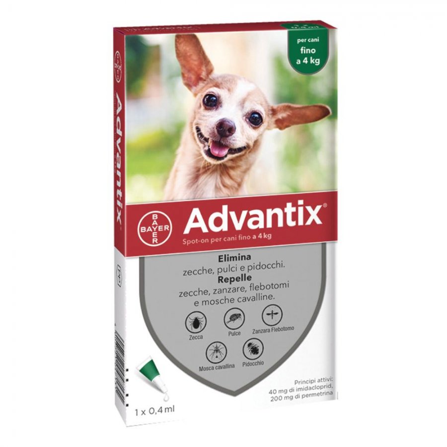 Advantix Spot On Per Cani Fino A 4Kg Soluzione 1 Pipetta da 0,4ml