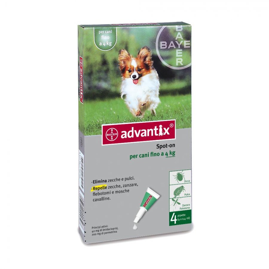 Advantix Spot On Per Cani Fino A 4Kg Soluzione 4 Pipette da 0,4ml