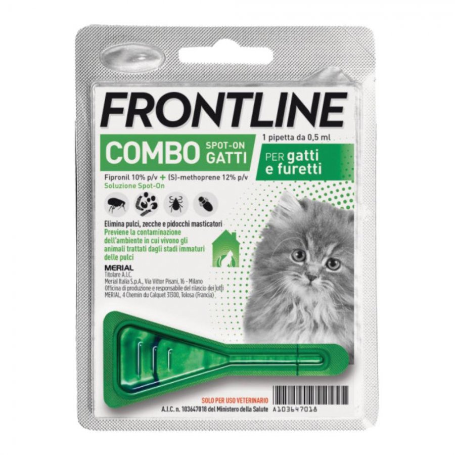 Frontline Combo Gatti e Furetti 1 Pipetta da 0,5ml - Protezione Antiparassitaria per Piccoli Felini