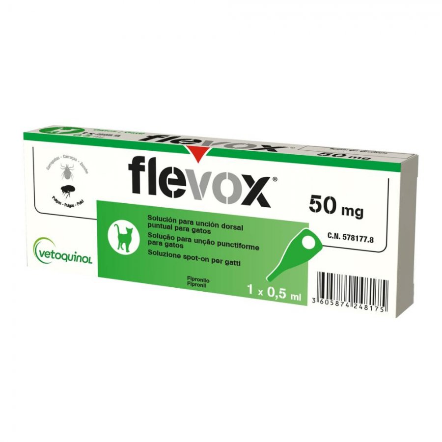 Flevox Spot-On Gatti 1 Pipetta da 0,5ml 50mg - Trattamento Antiparassitario per Gatti con Effetto Prolungato