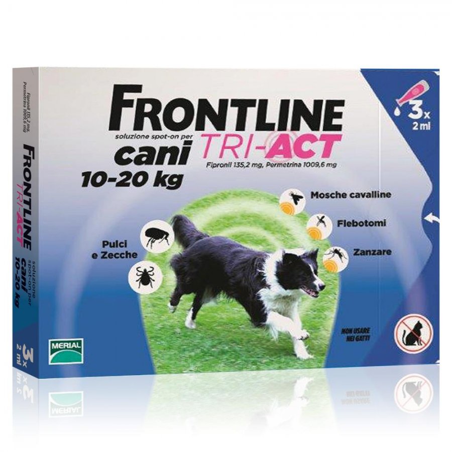 Frontline Tri-Act Antiparassitario per Cani - 3 Pipette da 2ml, 10-20Kg, Protezione Efficace contro Zecche, Pulci e Zanzare