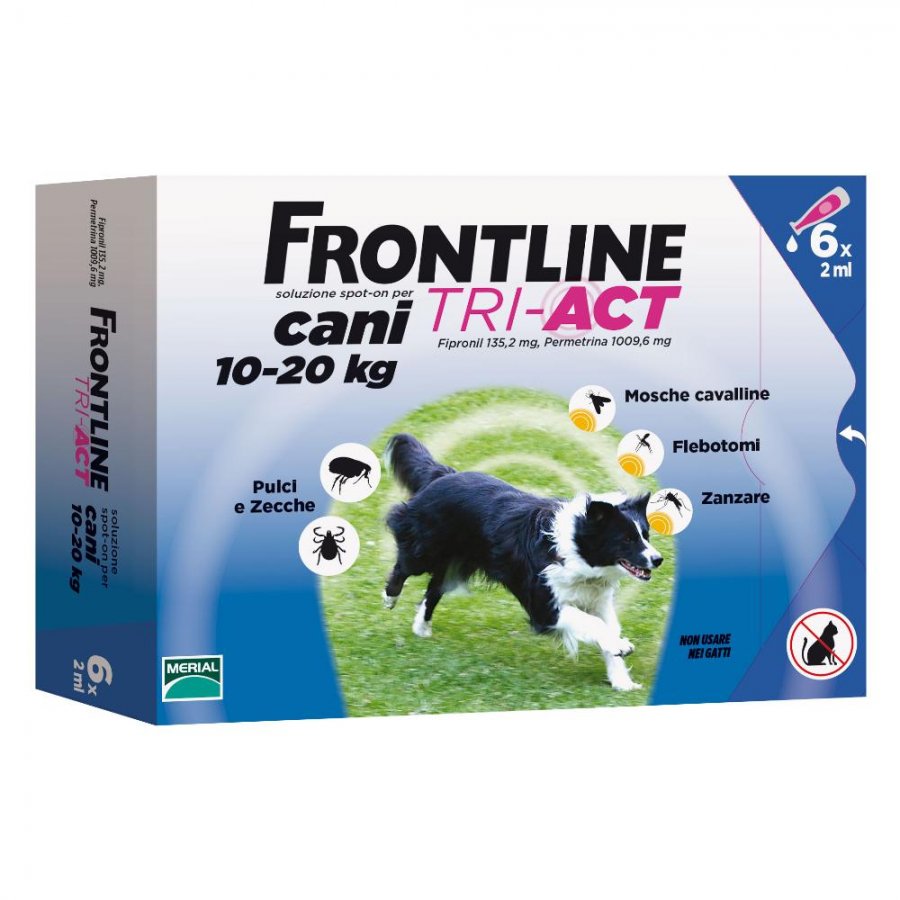 Frontline Tri-Act Antiparassitario per Cani 6 Pipette 2ml 10-20Kg - Protezione Efficace contro Zecche, Pulci e Parassiti