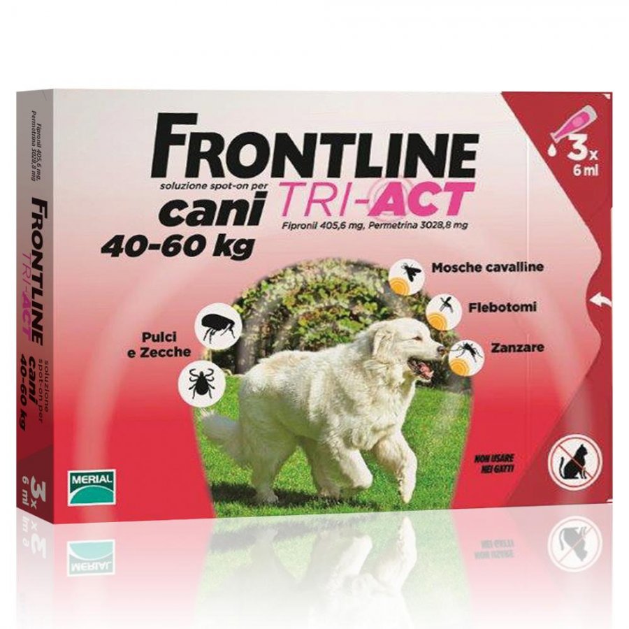 Frontline Tri-Act Antiparassitario per Cani 3 Pipette da 6ml 40-60Kg - Protezione Totale contro Parassiti