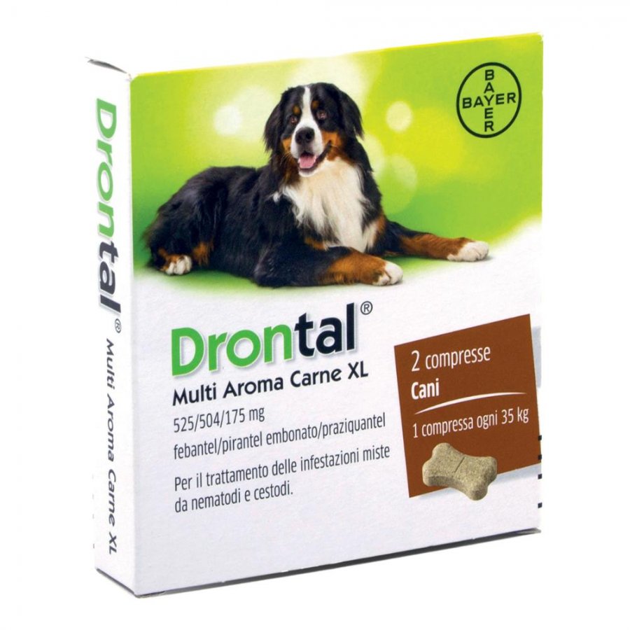Drontal Multi Aroma Carne XL 2 Compresse - Antiparassitario per Cani di Taglia Grande, Trattamento delle Infestazioni Miste