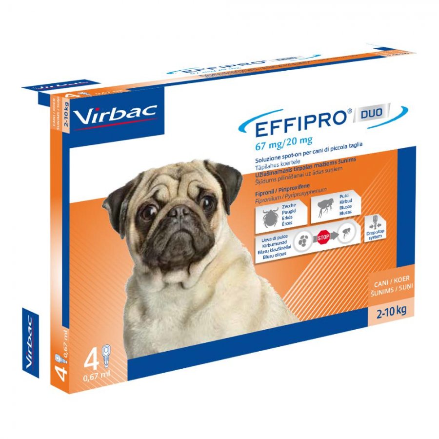 Effipro Duo Antiparassitario per Cani 4 Pipette da 0,67ml - Protezione per Cani da 2 a 10kg
