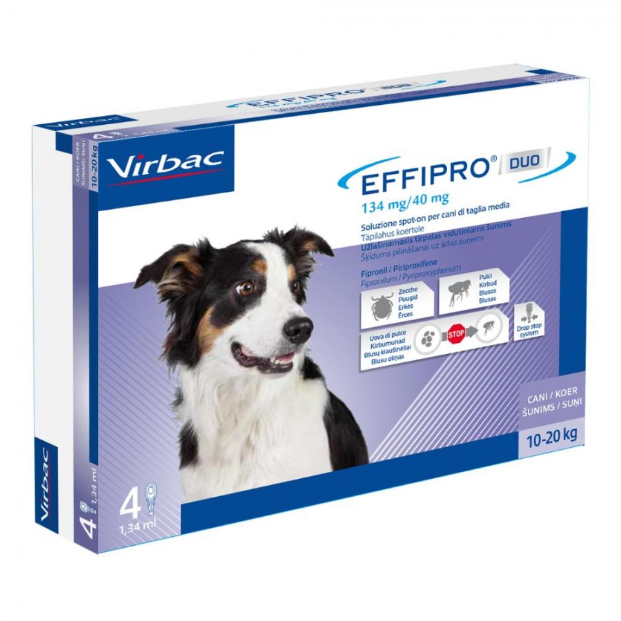Effipro Duo Antiparassitario per Cani 4 Pipette da 1,34ml - Protezione Totale per Cani da 10 a 20kg