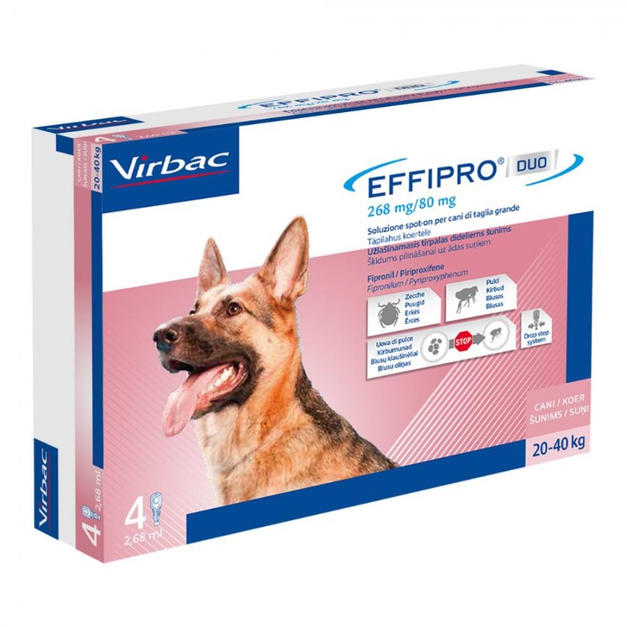 Effipro Duo Antiparassitario per Cani 4 Pipette da 2,68ml - Protezione per Cani da 20 a 40kg