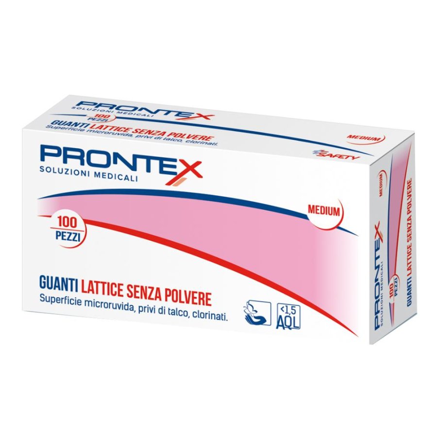 Safety Prontex Guanto in Lattice Senza Amido Medio 100 Pezzi - Guanti Microruvidi, Clorinati, Senza Talco