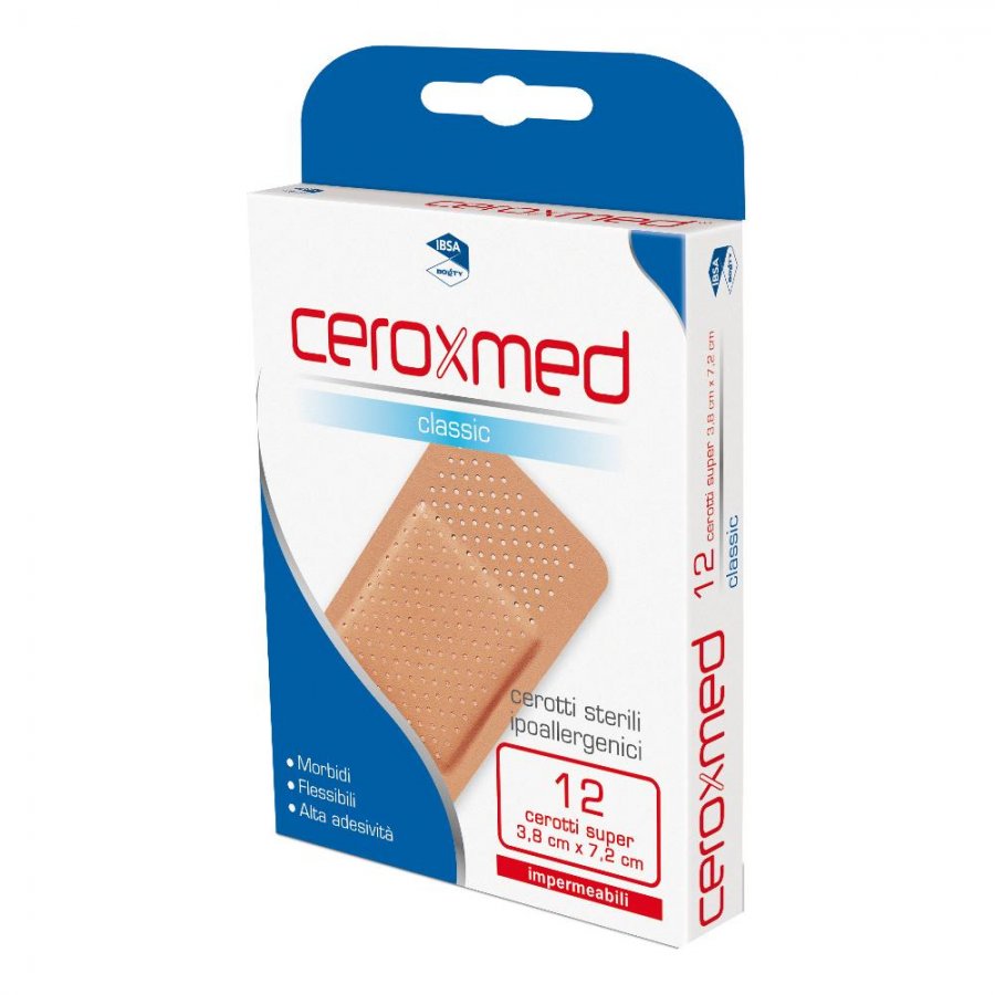 Ceroxmed Classic Cerotti Formati Super 12 Pezzi 7,2x3,8cm - Polietilene, Morbidi, Flessibili, Alta Adesività