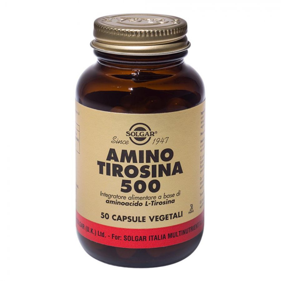 Solgar - Amino Tirosina 500, 50 Capsule Vegetali - Integratore di Aminoacido Tirosina