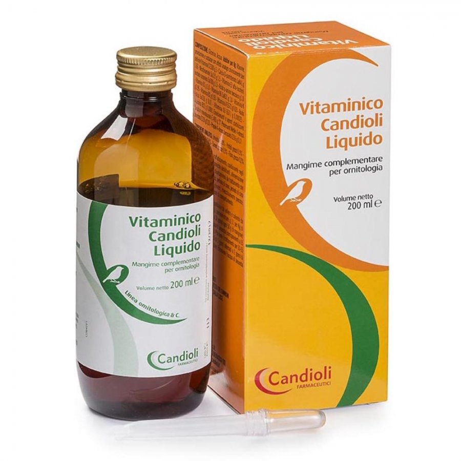 Vitaminico Candioli Liquido per Uccelli 200ml - Integratore Nutrizionale per Pappagalli, Canarini e Altri Uccelli