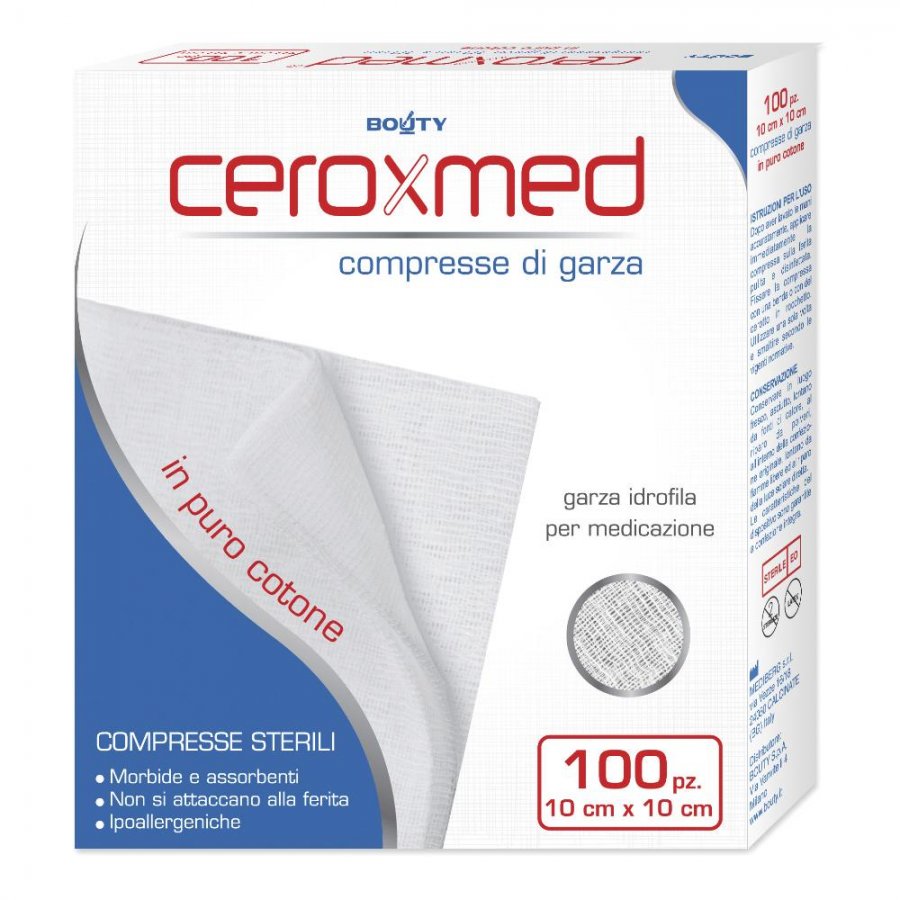 Ceroxmed Compresse di Garza 10x10cm - 100 Pezzi Sterili in Cotone